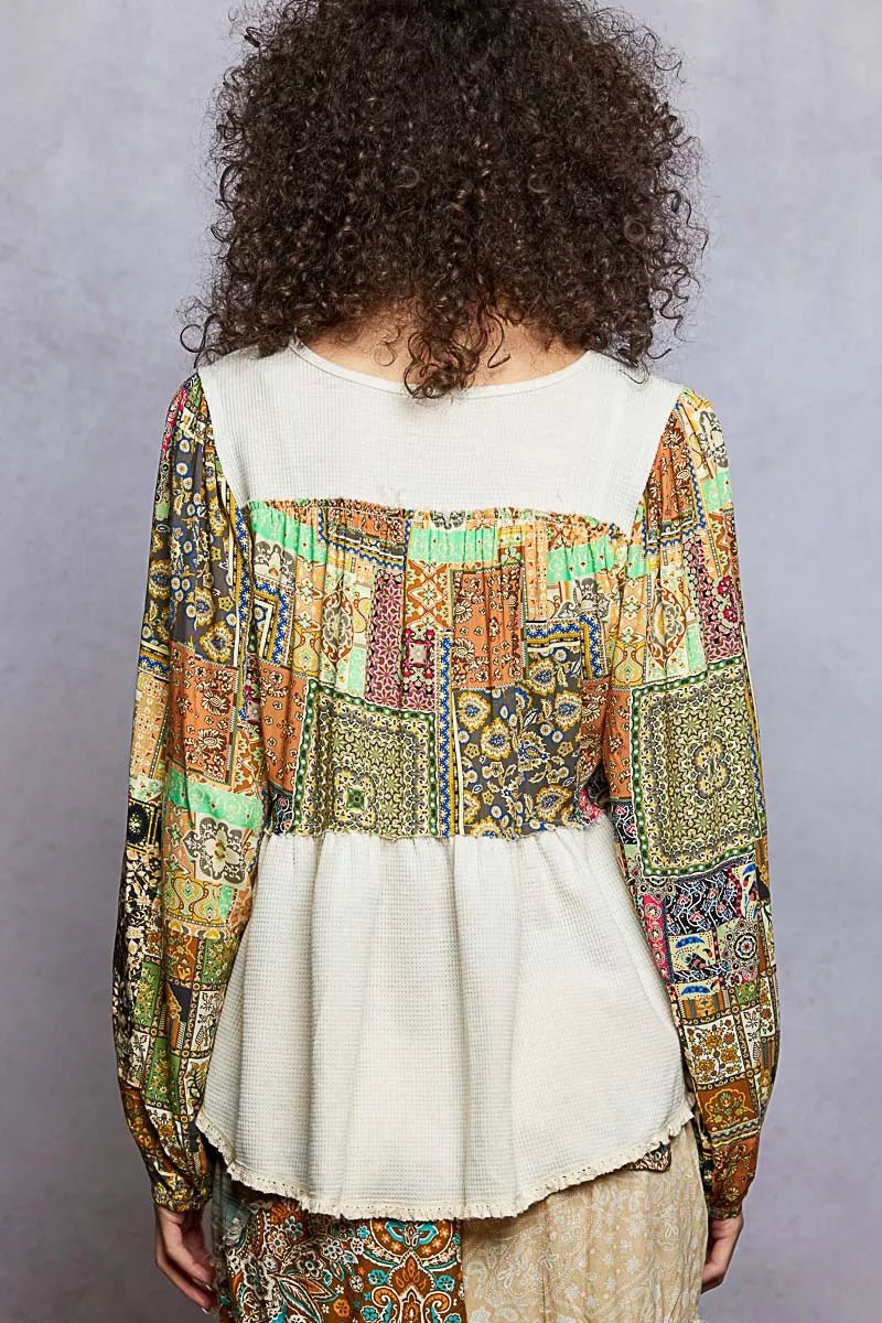 POL Balloon Sleeve Peplum Blouse with Trim Detail - Blu Lotus Boutique