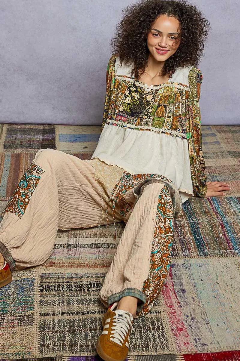 POL Balloon Sleeve Peplum Blouse with Trim Detail - Blu Lotus Boutique