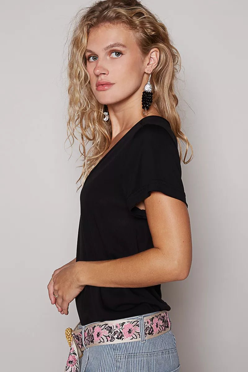 POL Basic V - Neck Short Sleeve T-Shirt - Blu Lotus Boutique