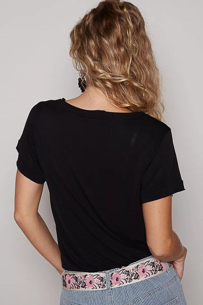 POL Basic V - Neck Short Sleeve T-Shirt - Blu Lotus Boutique