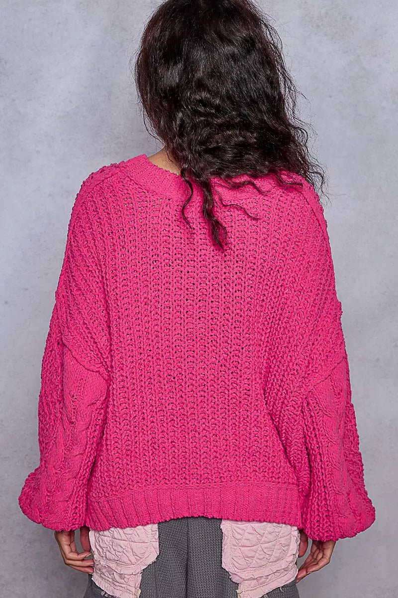 POL Cable - Knit Solid V - Neck Cropped Sweater - Blu Lotus Boutique