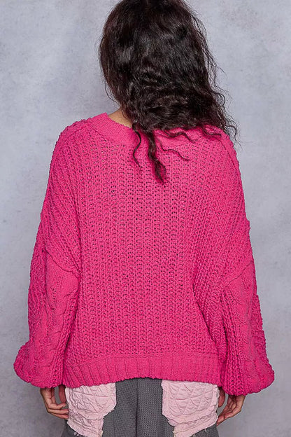 POL Cable - Knit Solid V - Neck Cropped Sweater - Blu Lotus Boutique