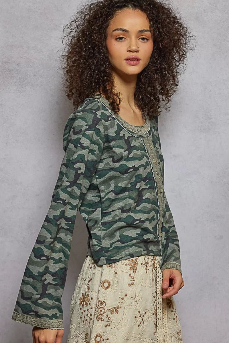 POL Camouflage Print Long Sleeve Top - Blu Lotus Boutique