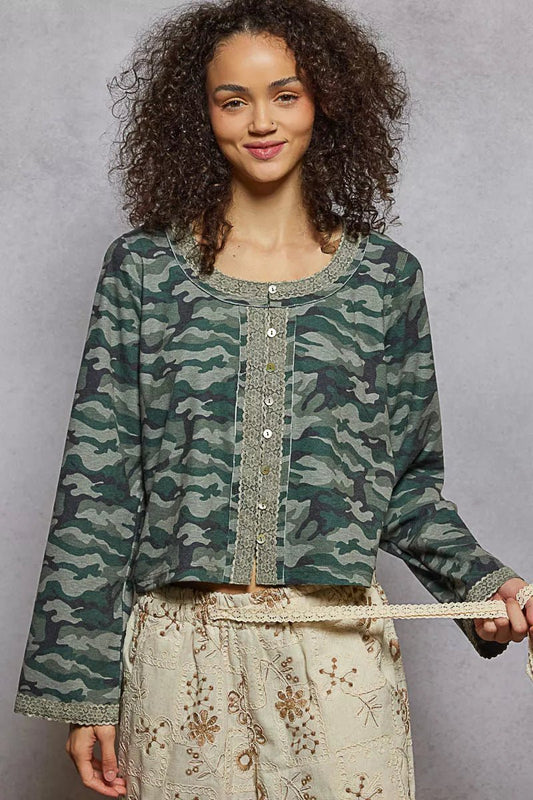 POL Camouflage Print Long Sleeve Top - Blu Lotus Boutique
