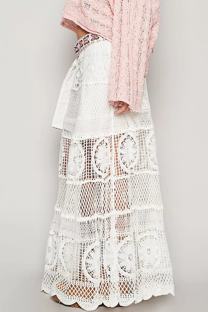 POL Crochet Floral Flared Skirt with Elastic Waist Band - Blu Lotus Boutique