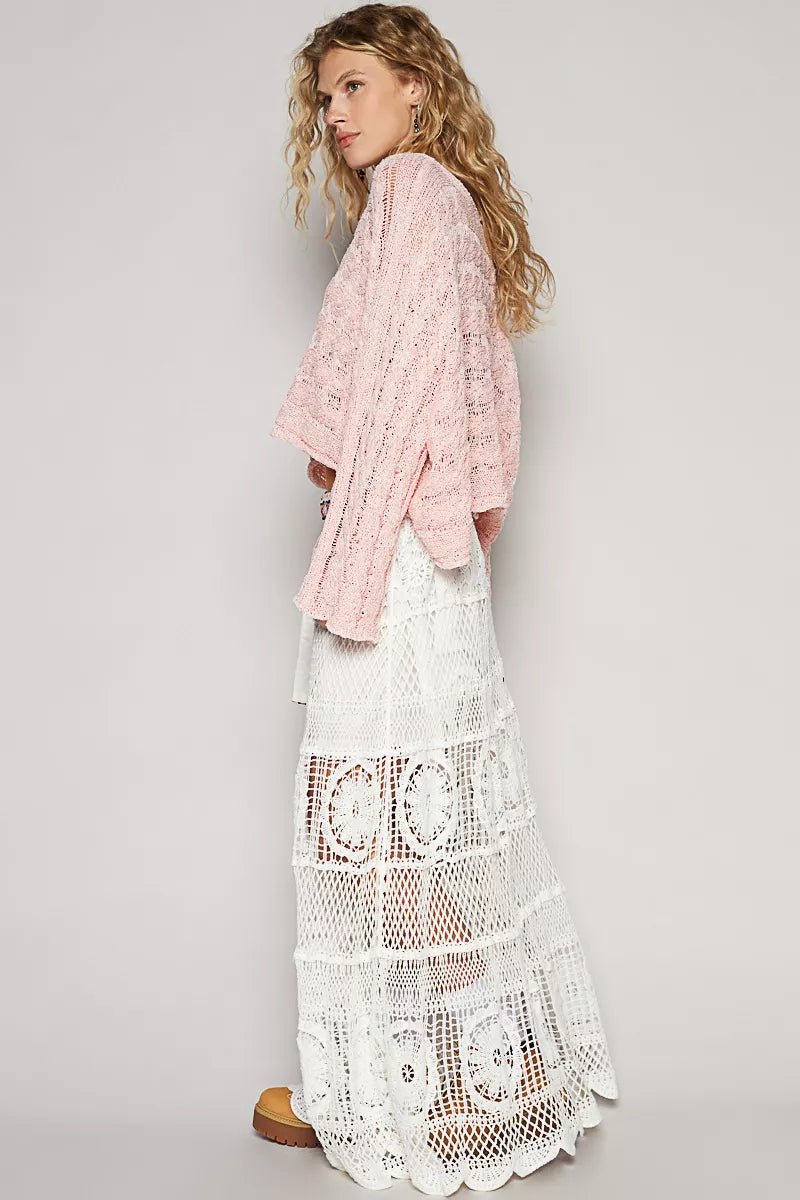 POL Crochet Floral Flared Skirt with Elastic Waist Band - Blu Lotus Boutique