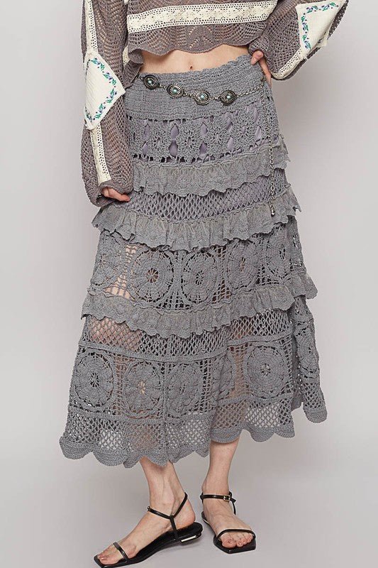 POL Crochet Lace Ruffled Midi Skirt - Blu Lotus Boutique