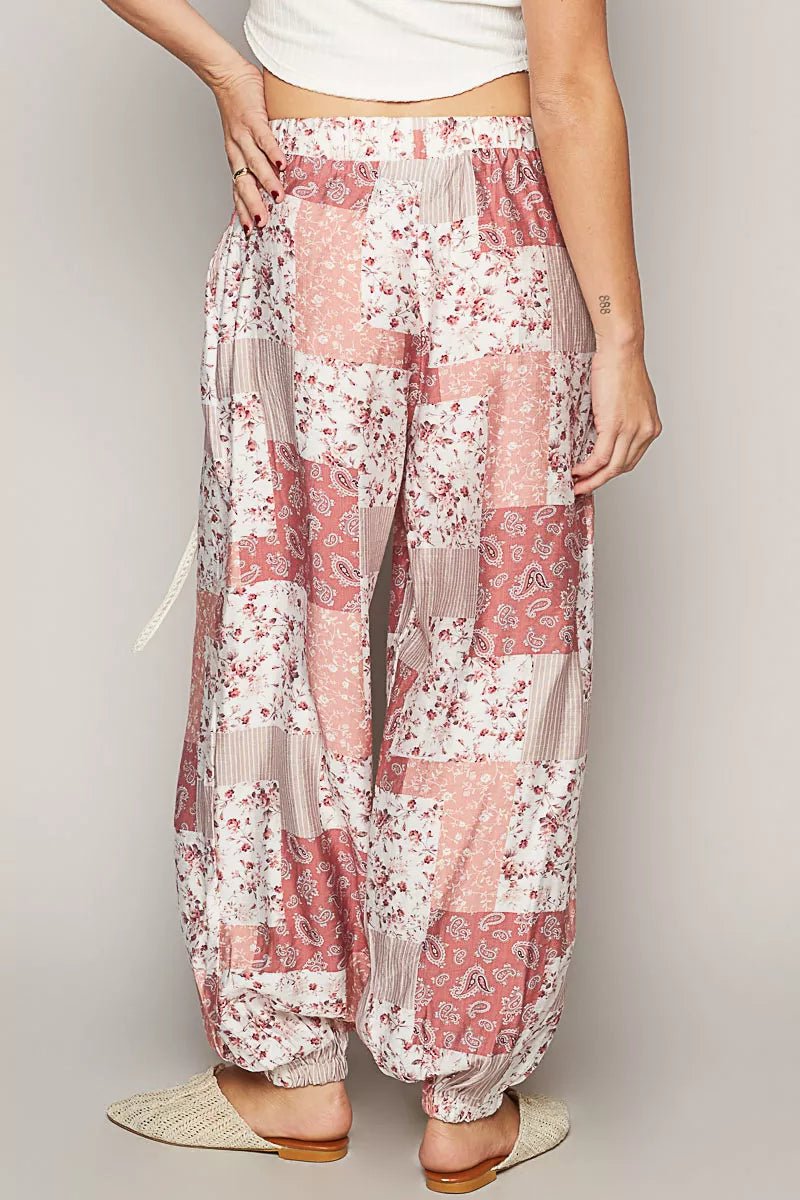 POL Drawstring Floral Patchwork Wide leg Pants - Blu Lotus Boutique