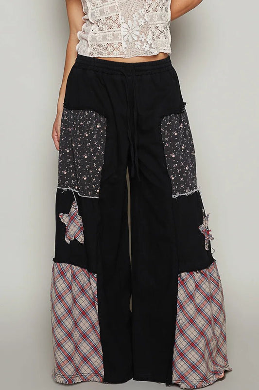 POL Drawstring Star Patch Contrast Wide Leg Pants - Blu Lotus Boutique