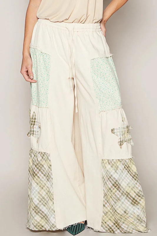 POL Drawstring Star Patch Contrast Wide Leg Pants - Blu Lotus Boutique