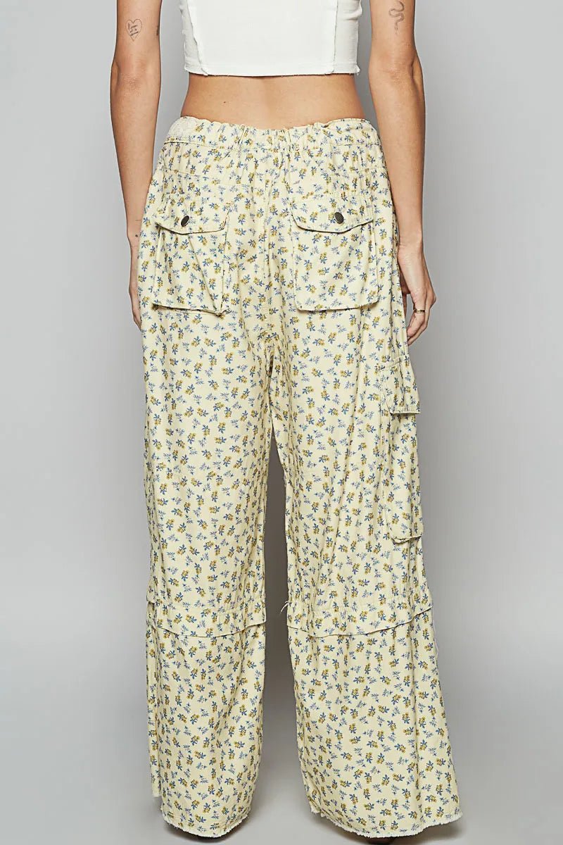 POL Floral Cargo Wide Leg Pants with Lace Drawstring - Blu Lotus Boutique