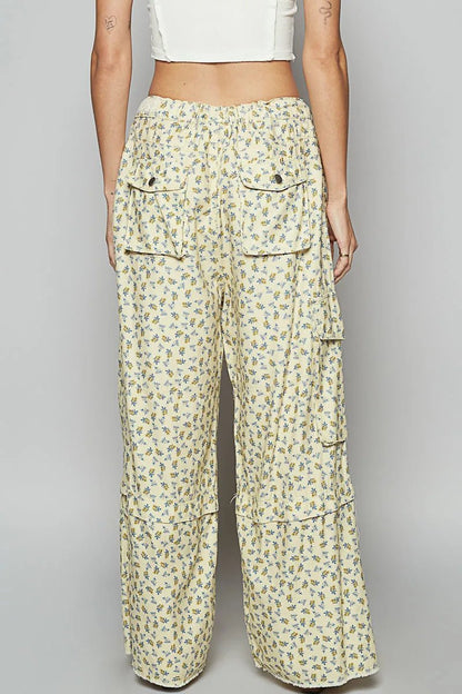 POL Floral Cargo Wide Leg Pants with Lace Drawstring - Blu Lotus Boutique