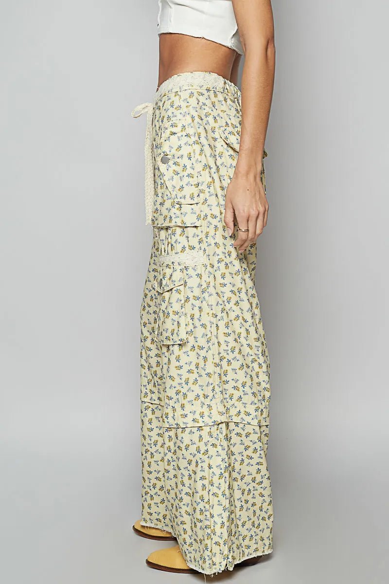 POL Floral Cargo Wide Leg Pants with Lace Drawstring - Blu Lotus Boutique
