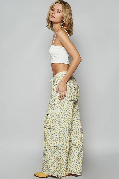 POL Floral Cargo Wide Leg Pants with Lace Drawstring - Blu Lotus Boutique