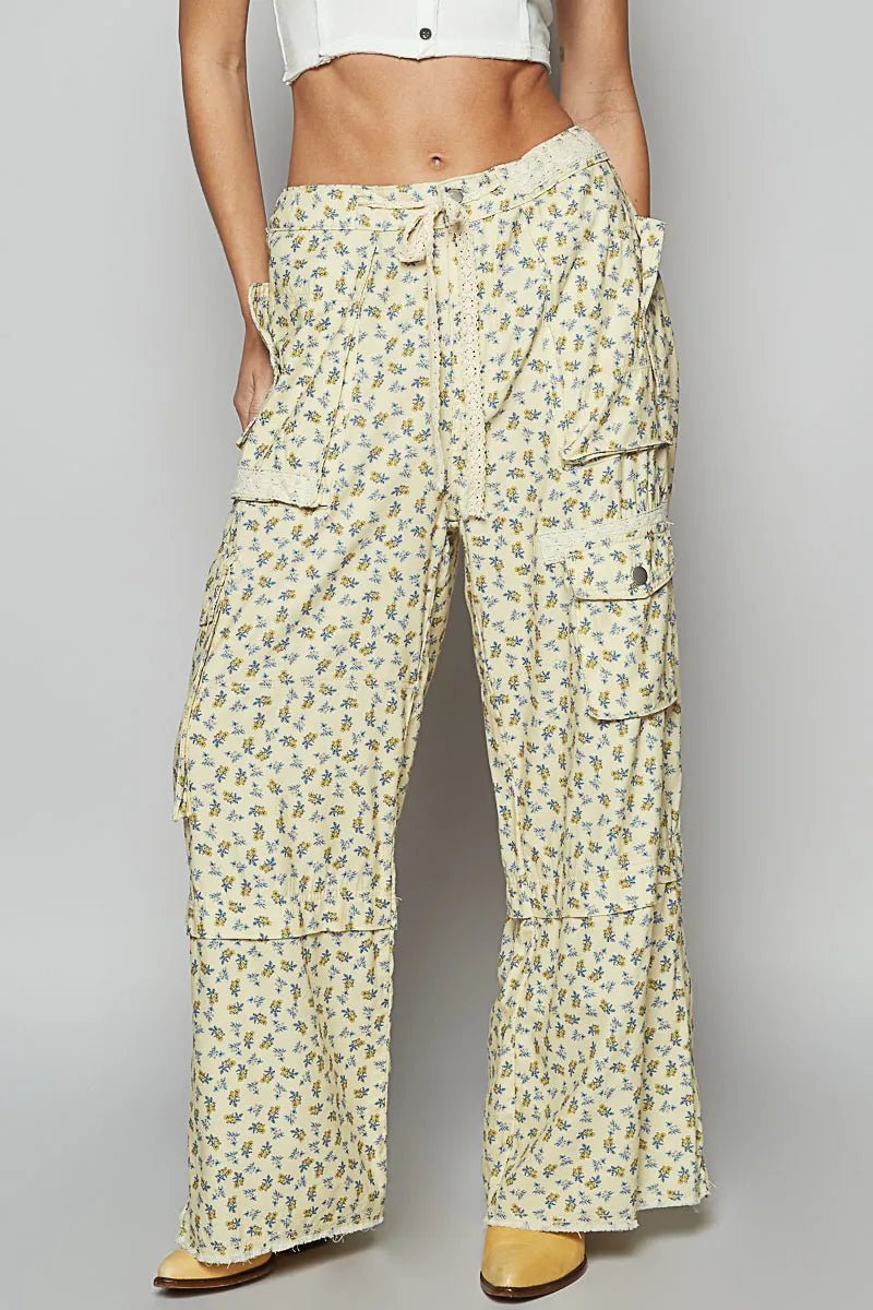 POL Floral Cargo Wide Leg Pants with Lace Drawstring - Blu Lotus Boutique