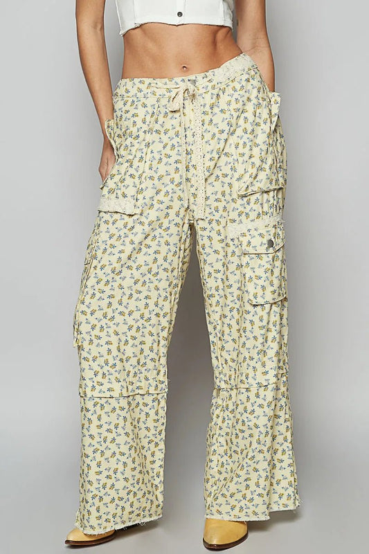 POL Floral Cargo Wide Leg Pants with Lace Drawstring - Blu Lotus Boutique