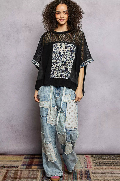 POL Floral Patchwork Lace Accent Blouse - Blu Lotus Boutique