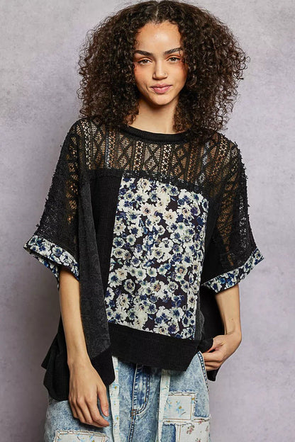 POL Floral Patchwork Lace Accent Blouse - Blu Lotus Boutique
