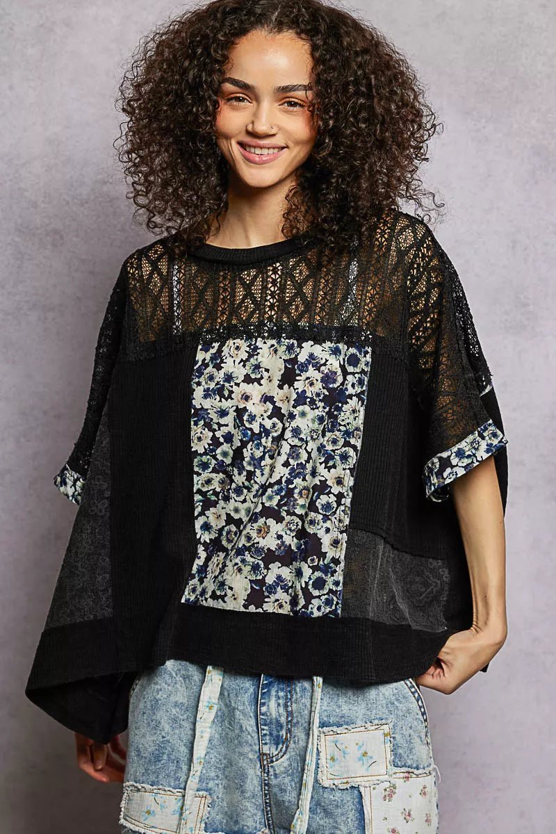 POL Floral Patchwork Lace Accent Blouse - Blu Lotus Boutique