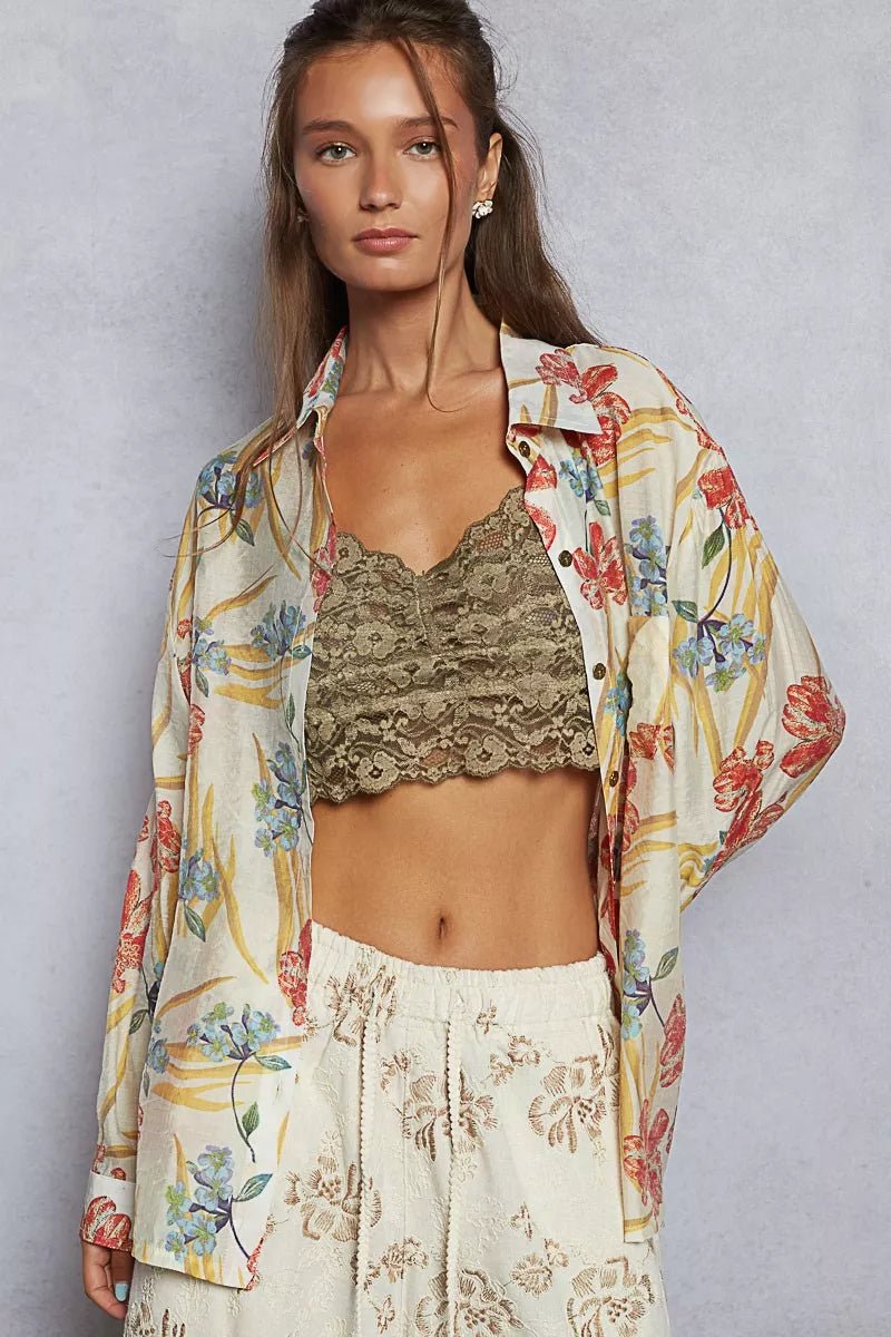POL Floral Print Button Down Long Sleeve Shirt - Blu Lotus Boutique