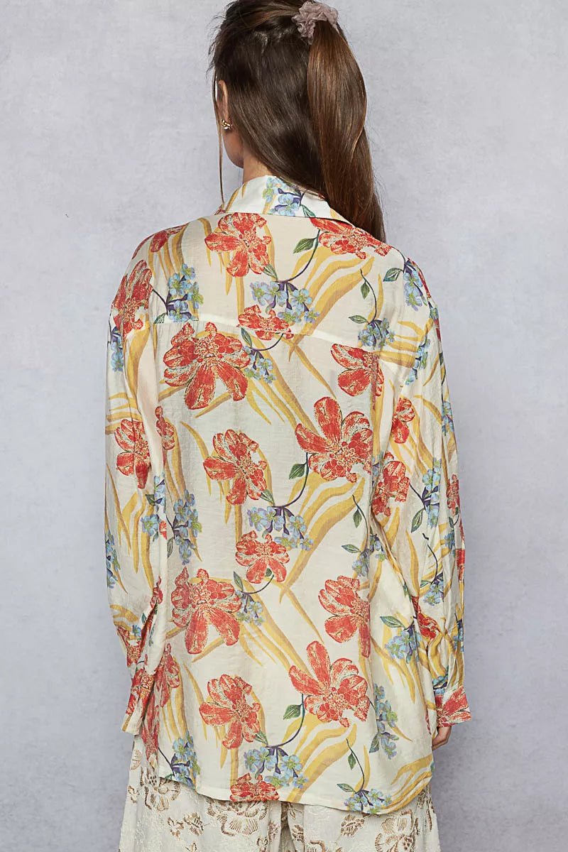 POL Floral Print Button Down Long Sleeve Shirt - Blu Lotus Boutique
