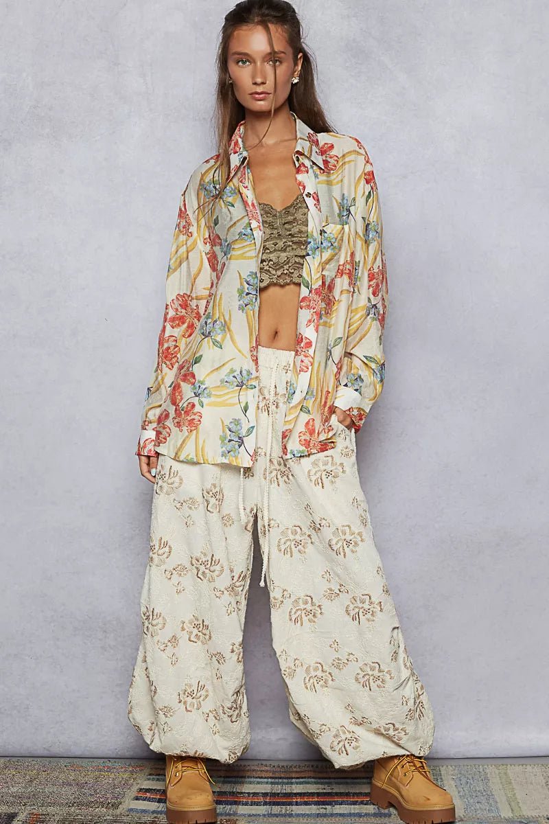 POL Floral Print Button Down Long Sleeve Shirt - Blu Lotus Boutique