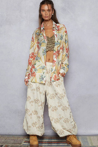 POL Floral Print Button Down Long Sleeve Shirt - Blu Lotus Boutique