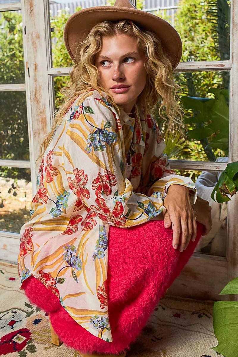POL Floral Print Button Down Long Sleeve Shirt - Blu Lotus Boutique