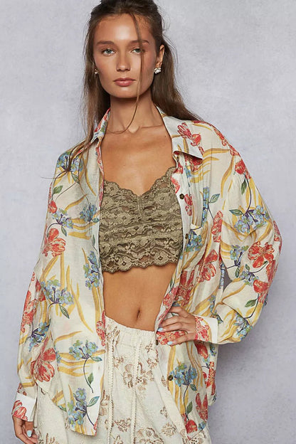 POL Floral Print Button Down Long Sleeve Shirt - Blu Lotus Boutique