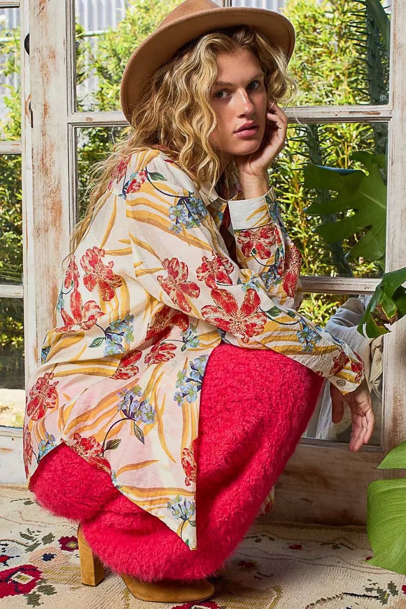 POL Floral Print Button Down Long Sleeve Shirt - Blu Lotus Boutique