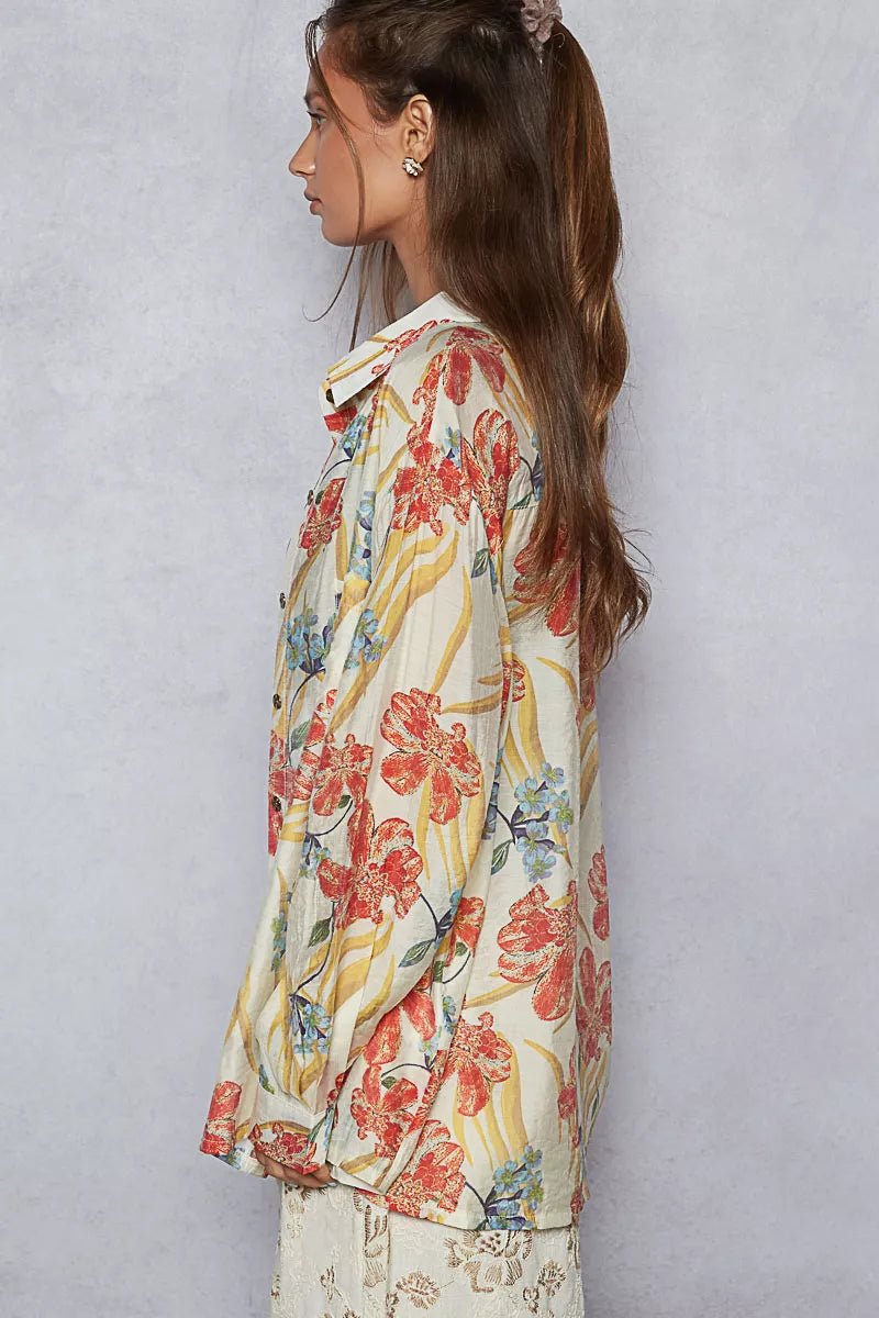 POL Floral Print Button Down Long Sleeve Shirt - Blu Lotus Boutique