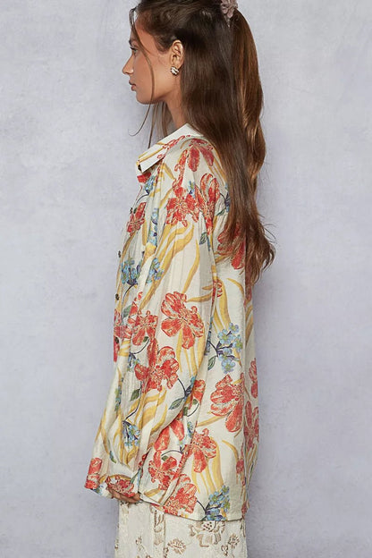 POL Floral Print Button Down Long Sleeve Shirt - Blu Lotus Boutique