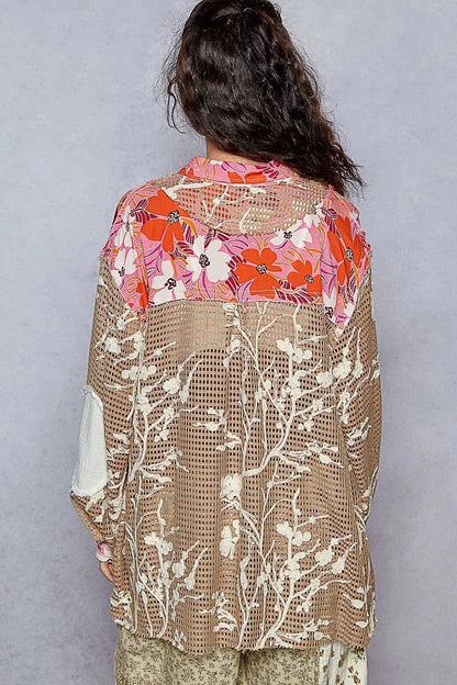 POL Floral Print Crochet Button Up Shirt - Blu Lotus Boutique