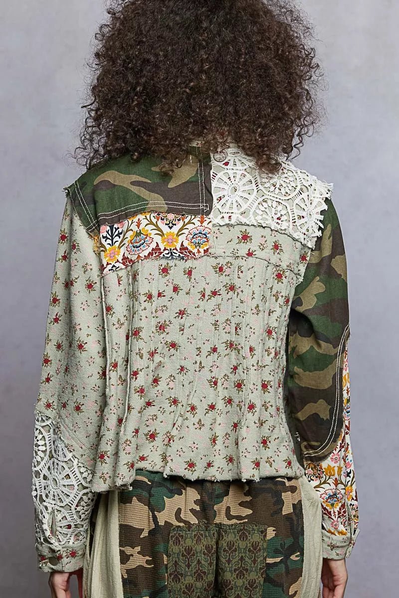 POL Floral Printed French Terry Jacket with Crochet Contrast - Blu Lotus Boutique