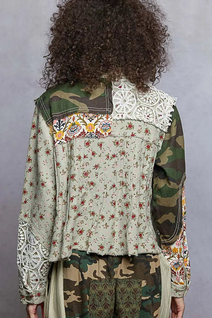 POL Floral Printed French Terry Jacket with Crochet Contrast - Blu Lotus Boutique