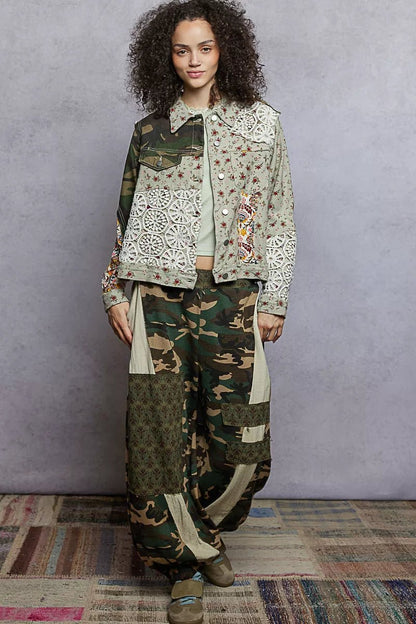 POL Floral Printed French Terry Jacket with Crochet Contrast - Blu Lotus Boutique