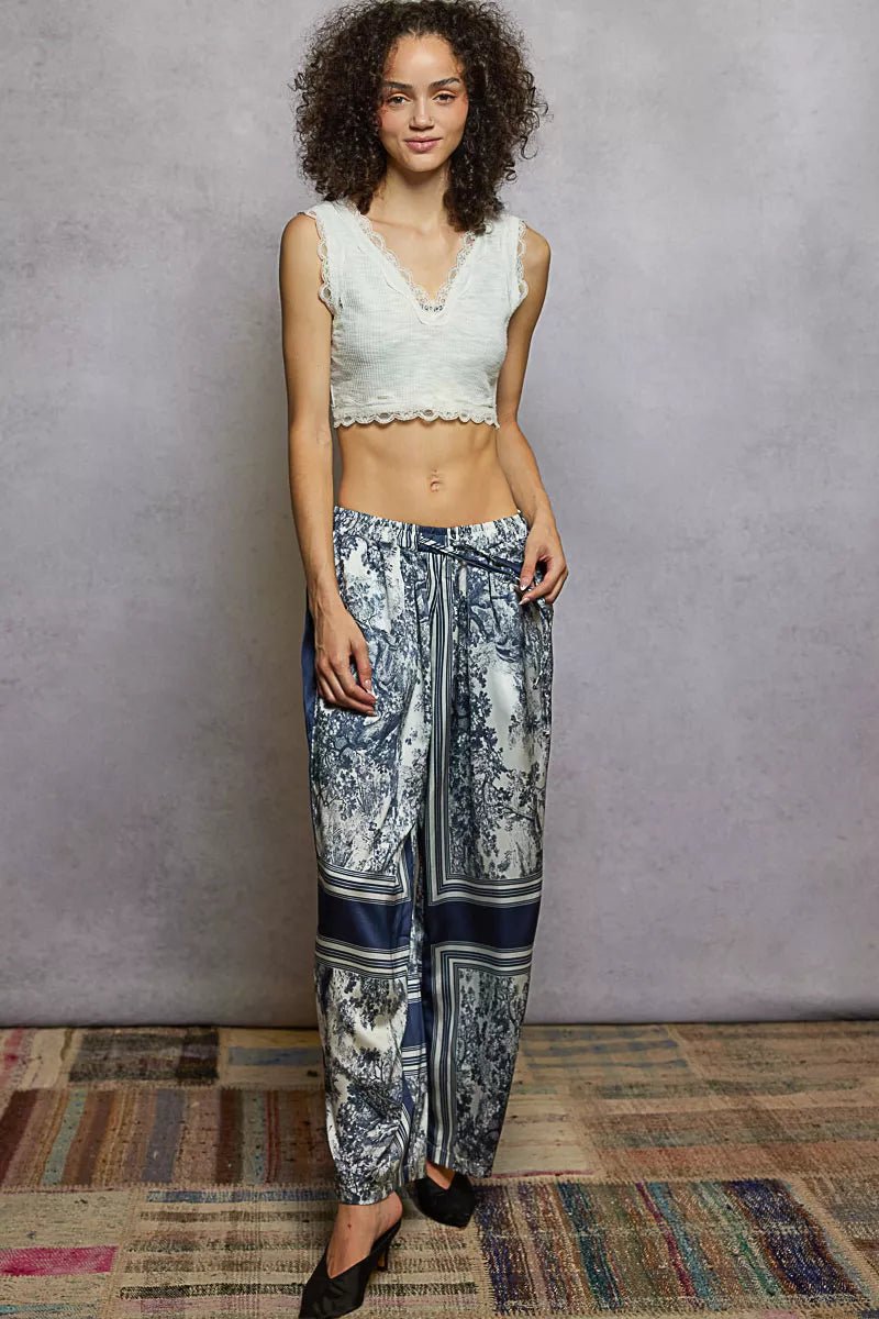 POL Floral Printed Woven Wide Leg Drawstring Pants - Blu Lotus Boutique