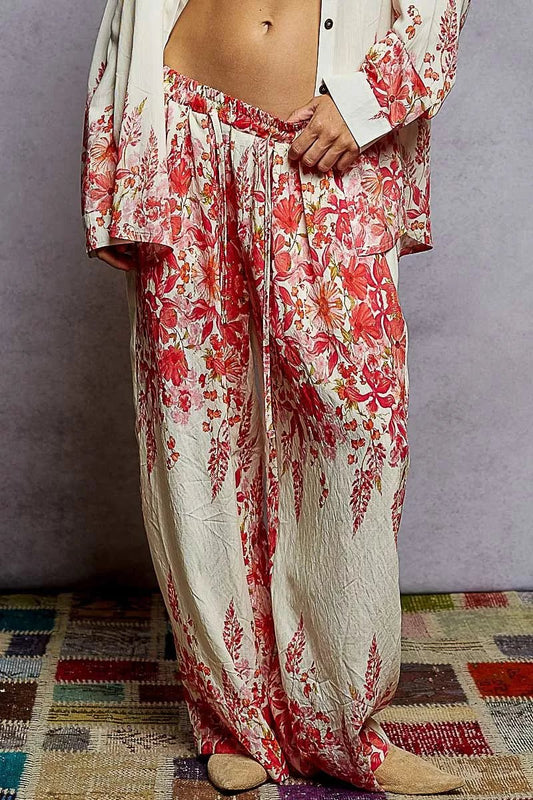 POL Floral Printed Woven Wide Leg Drawstring Pants - Blu Lotus Boutique