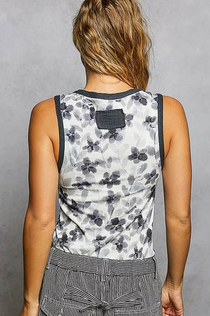 POL Floral Round Neck Cropped Ribbed Tank - Blu Lotus Boutique