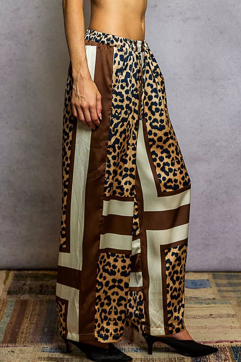 POL Leopard Printed Woven Wide Leg Drawstring Pants - Blu Lotus Boutique