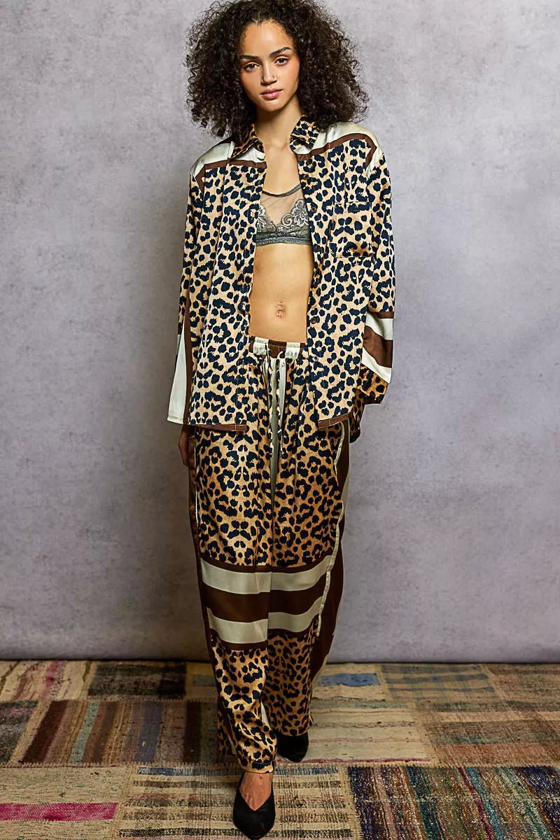 POL Leopard Printed Woven Wide Leg Drawstring Pants - Blu Lotus Boutique