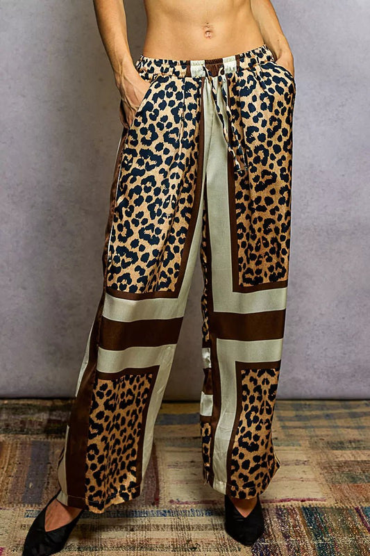 POL Leopard Printed Woven Wide Leg Drawstring Pants - Blu Lotus Boutique