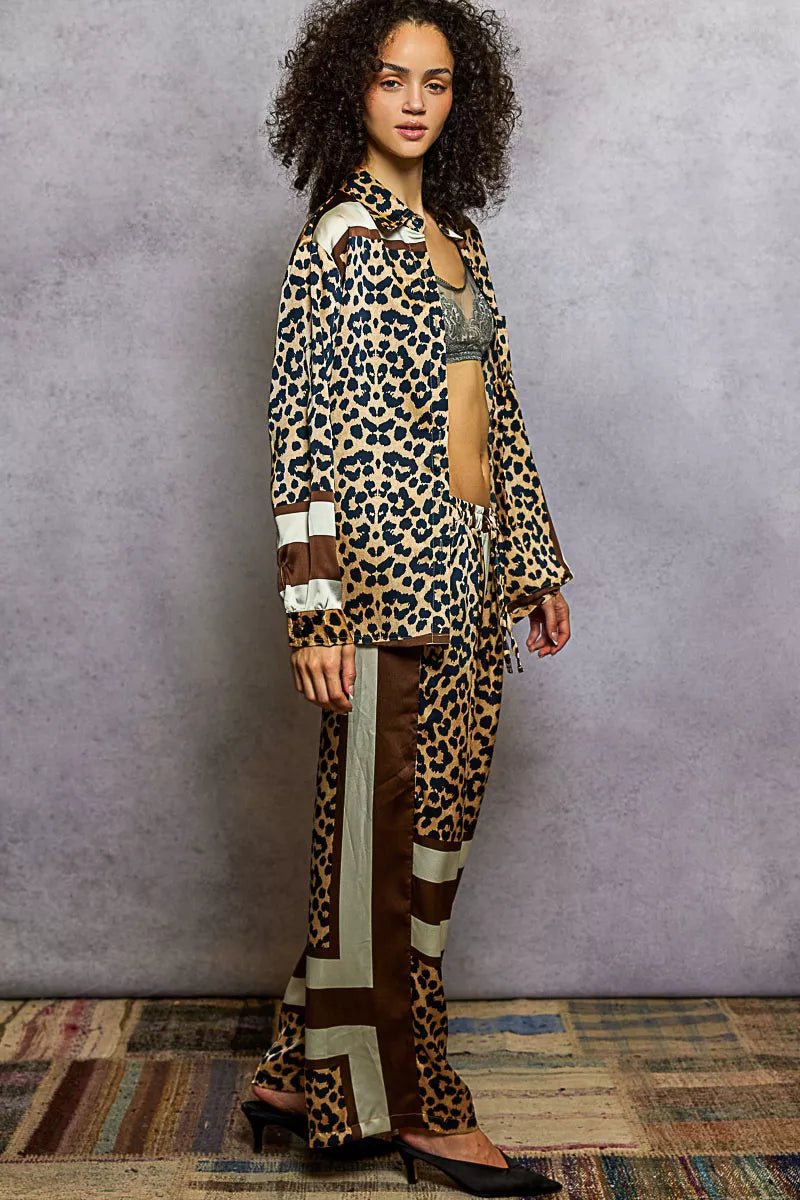 POL Leopard Printed Woven Wide Leg Drawstring Pants - Blu Lotus Boutique