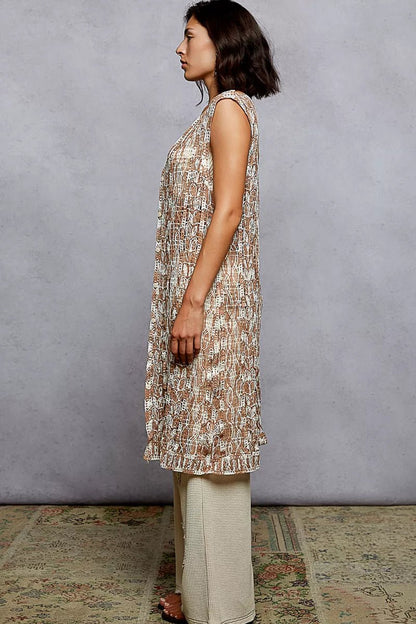 POL Metal Button Down Crochet Sleeveless Longline Cardigan - Blu Lotus Boutique