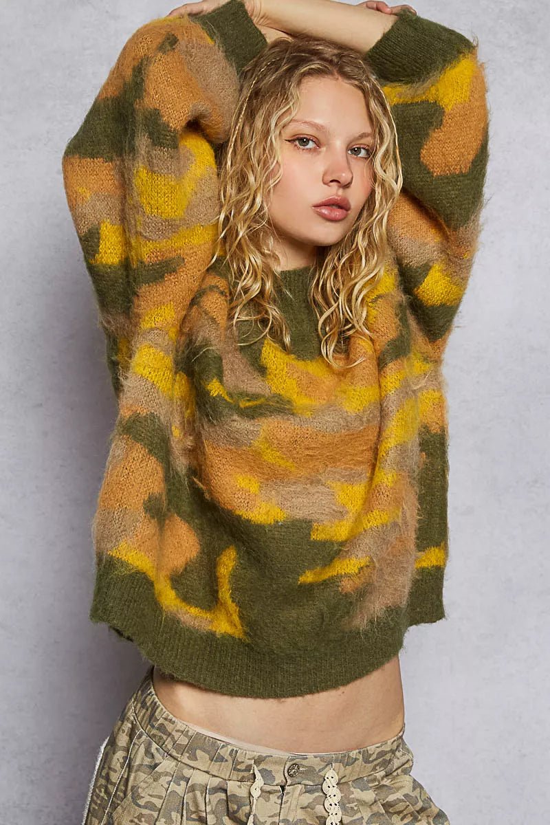 POL Mock Neck Abstract Colorblock Pattern Sweater - Blu Lotus Boutique