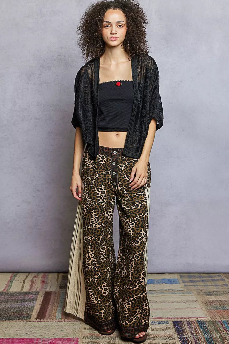 POL Open Front Crochet Cardigan with Floral Embroidery - Blu Lotus Boutique