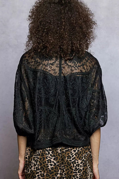 POL Open Front Crochet Cardigan with Floral Embroidery - Blu Lotus Boutique