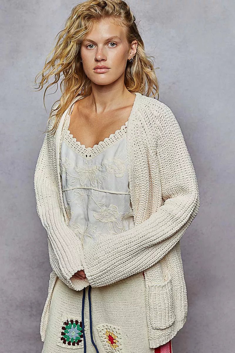 POL Open Front Knit Cardigan with Front Pocket - Blu Lotus Boutique