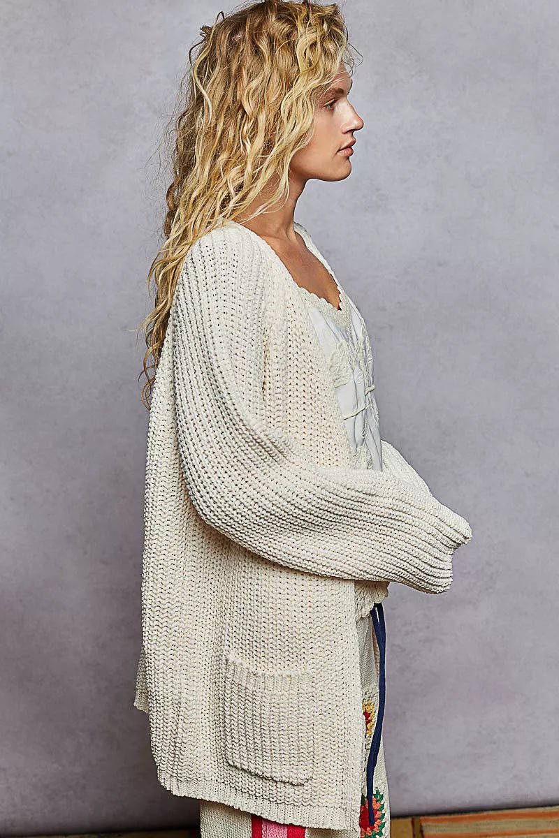POL Open Front Knit Cardigan with Front Pocket - Blu Lotus Boutique