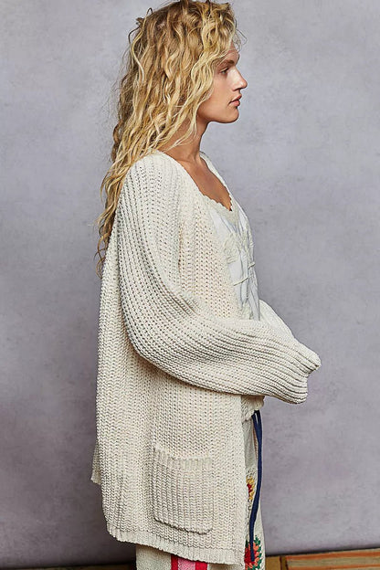 POL Open Front Knit Cardigan with Front Pocket - Blu Lotus Boutique